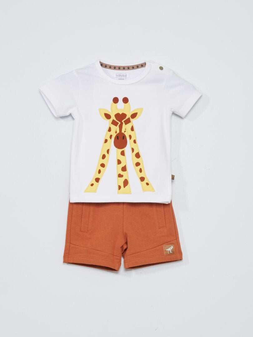 T-shirt met girafprint + shortje - 2-delig WIT - Kiabi
