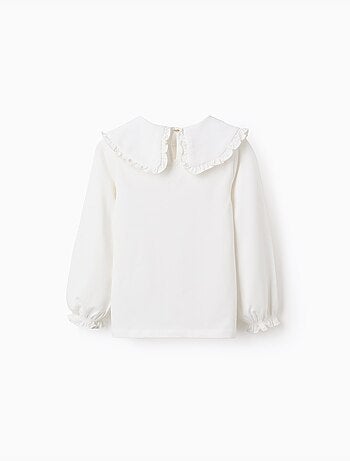 T-shirt met grote kraag en ruches langs de rand