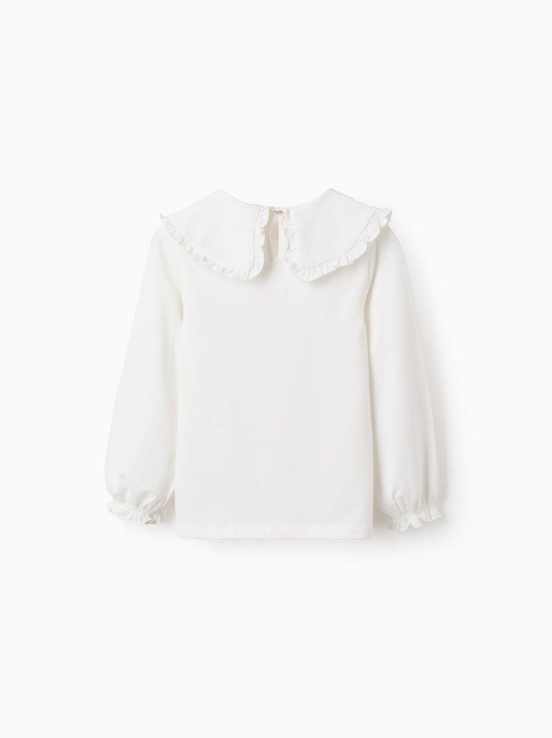 T-shirt met grote kraag en ruches langs de rand Wit - Kiabi