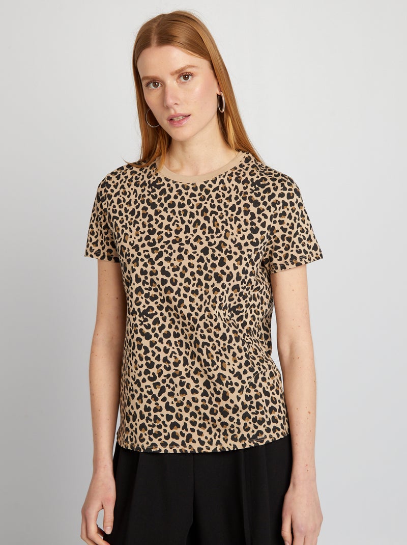 T-shirt met hartjesprint BIEGE - Kiabi