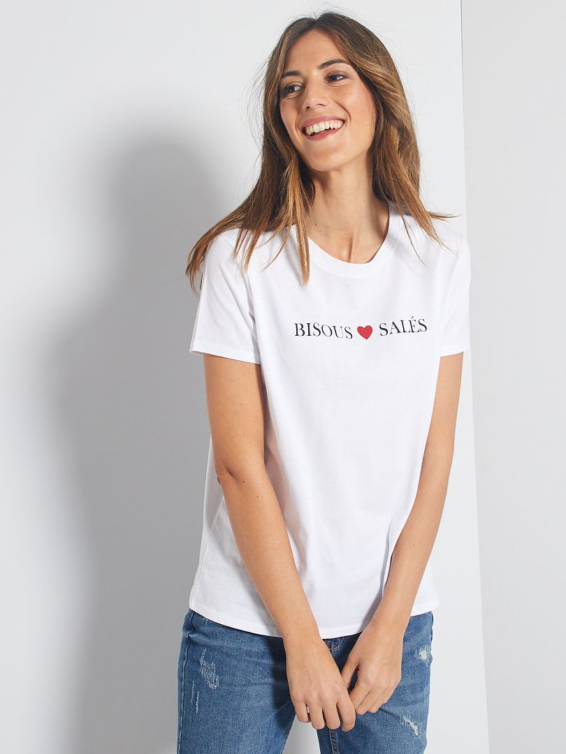 T-shirt met hartjesprint WIT - Kiabi