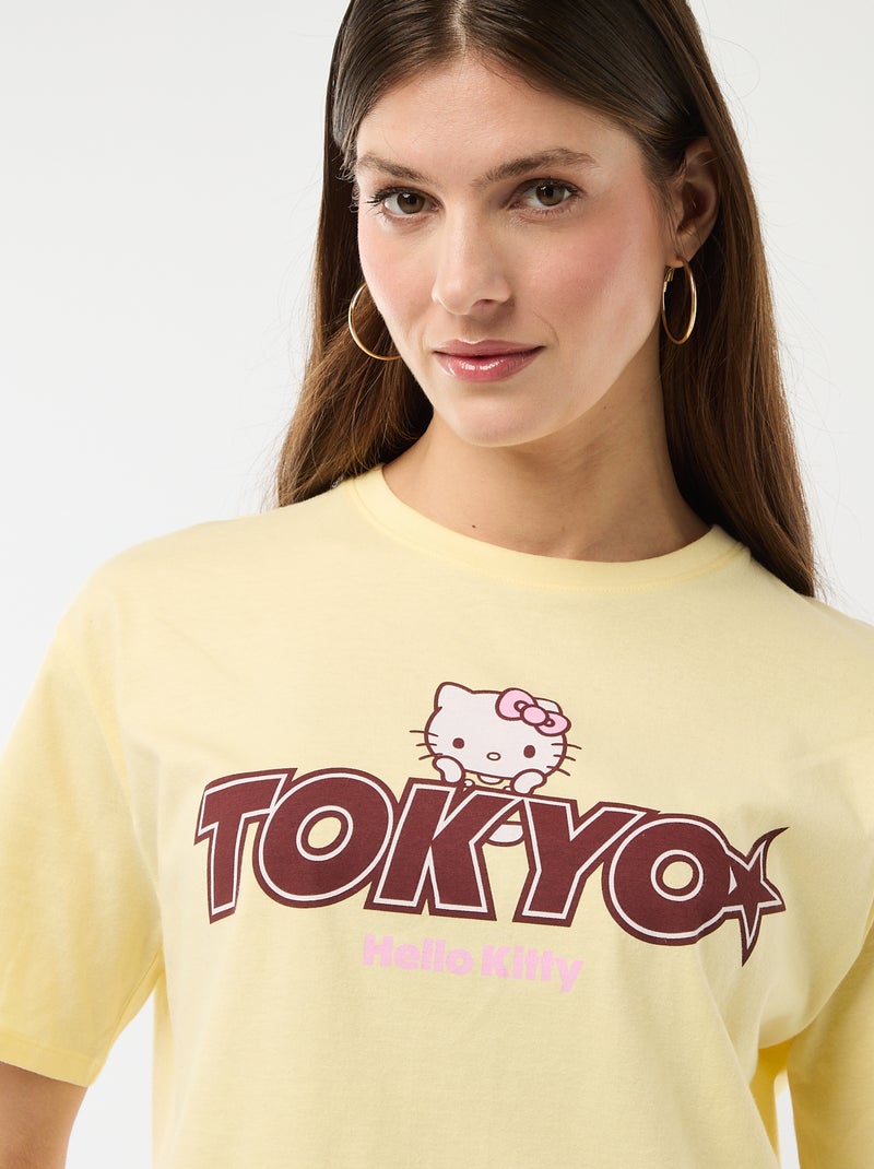 T-shirt met 'Hello Kitty' print en korte mouwen Geel - Kiabi