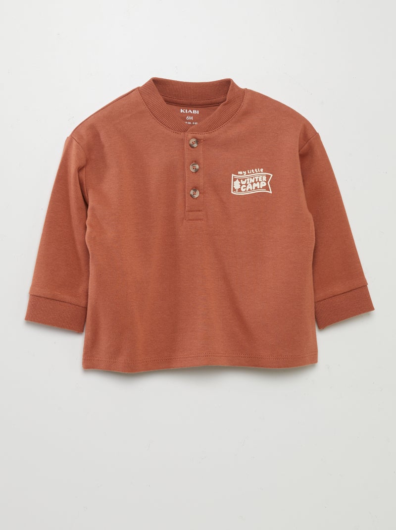 T-shirt met henleykraag BRUIN - Kiabi
