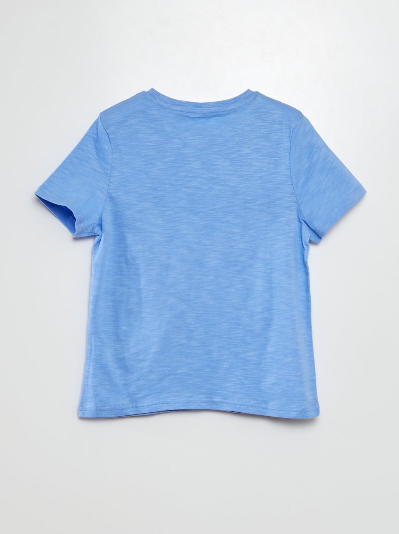T-shirt met henleykraag en korte mouw BLAUW - Kiabi
