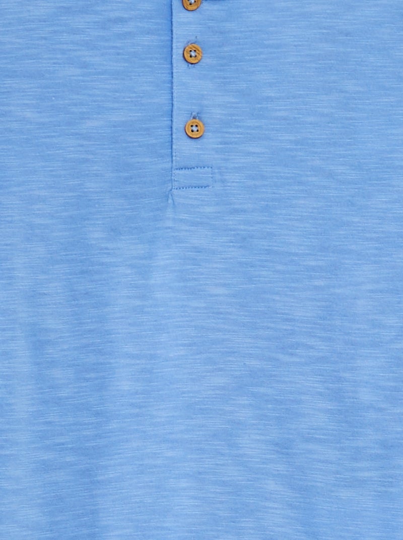 T-shirt met henleykraag en korte mouw BLAUW - Kiabi