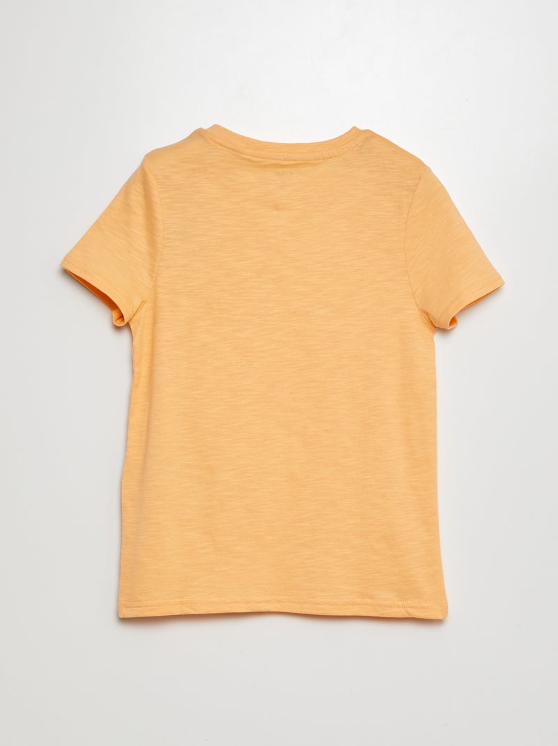 T-shirt met henleykraag en korte mouw ORANJE - Kiabi