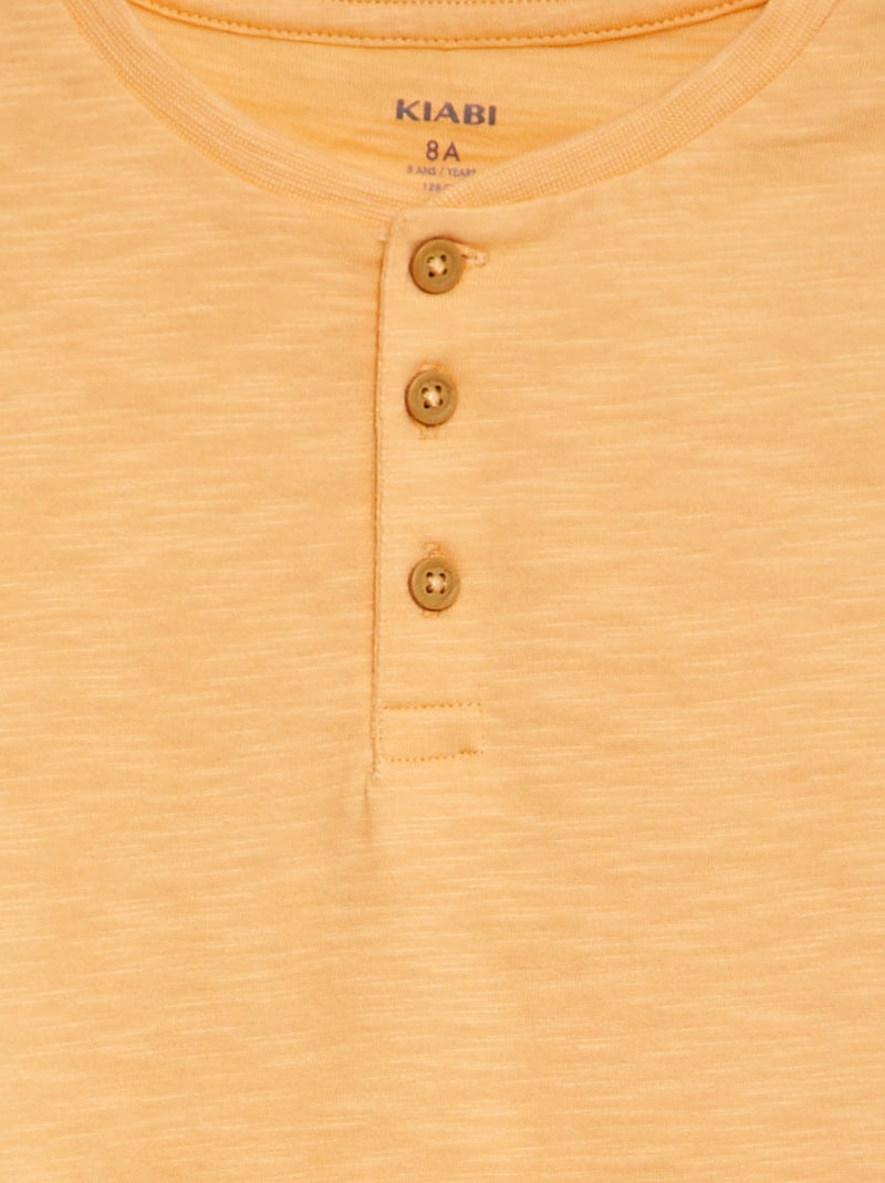 T-shirt met henleykraag en korte mouw ORANJE - Kiabi