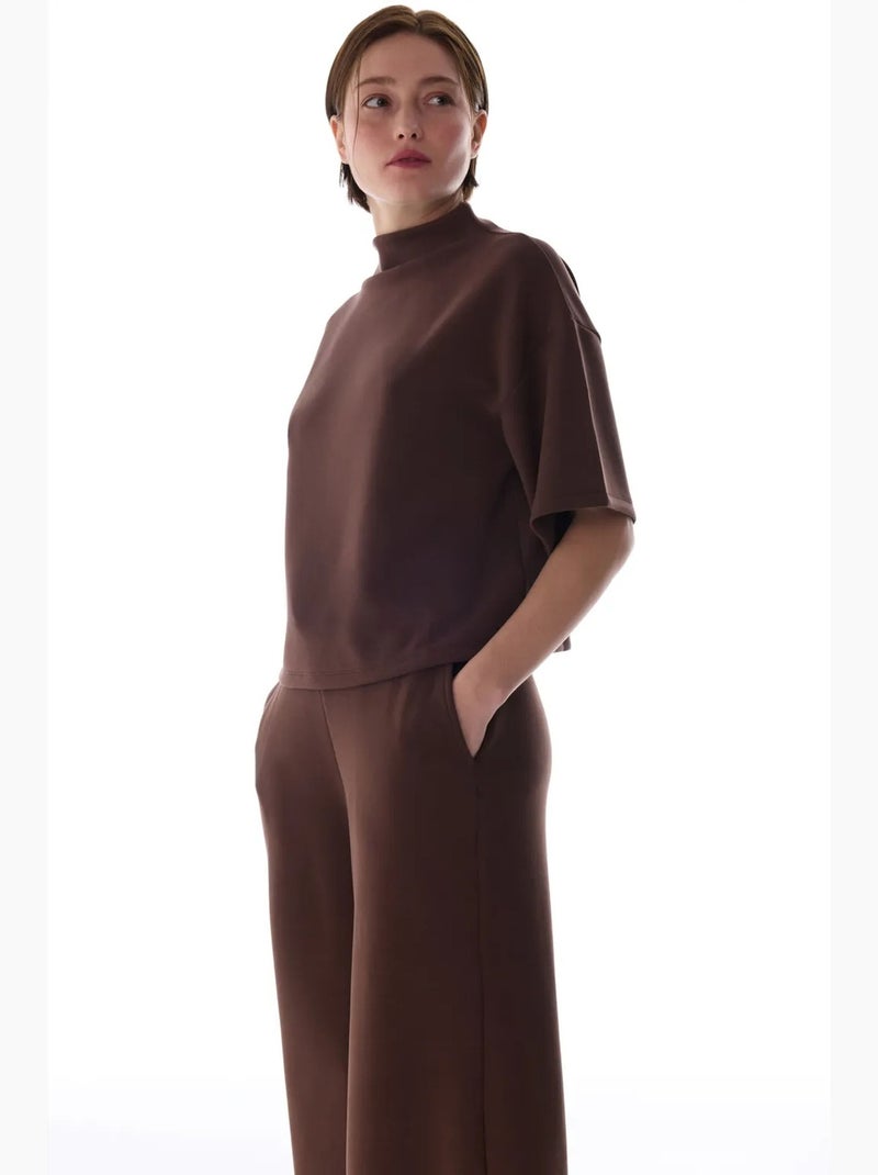T-shirt met hoge hals modal penti Chocoladebruin - Kiabi