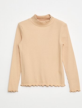 T-shirt met hoge kraag van ribstof