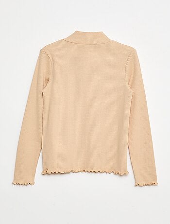 T-shirt met hoge kraag van ribstof