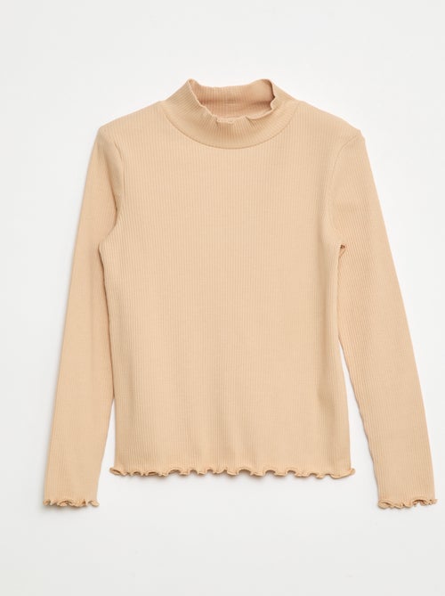 T-shirt met hoge kraag van ribstof - Kiabi