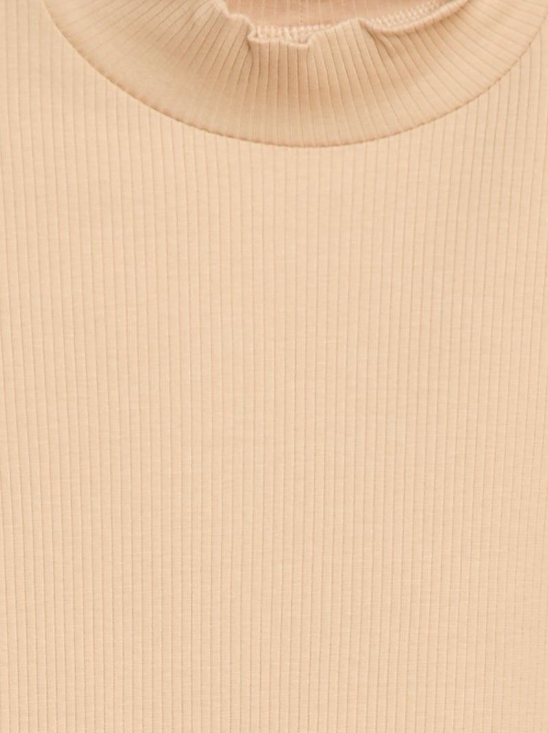 Dames T-shirt met hoge kraag, katoen, geribbeld, lange mouwen, slim fit