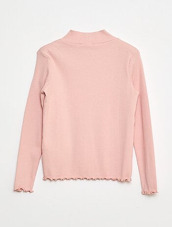 T-shirt met hoge kraag van ribstof