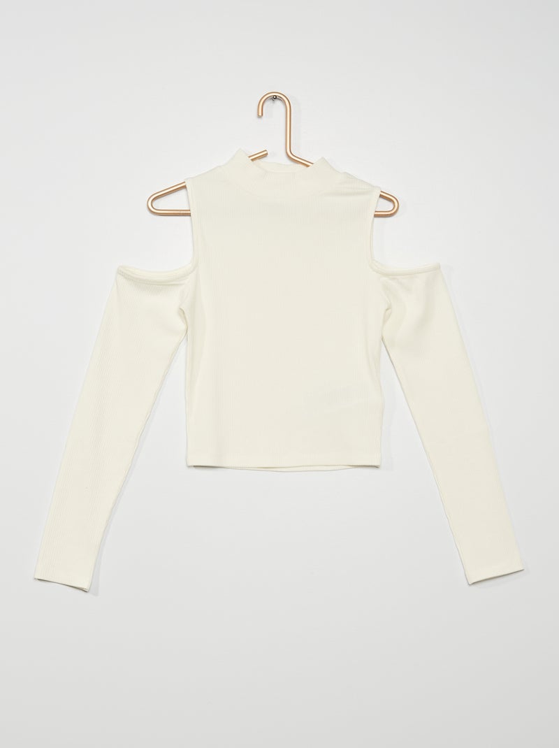 T-shirt met hoge kraag van ribstof sneeuw wit - Kiabi