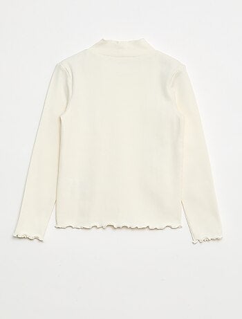 T-shirt met hoge kraag van ribstof