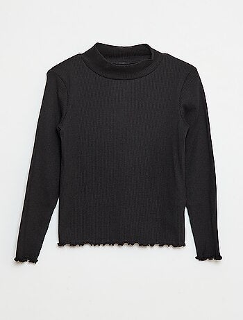 T-shirt met hoge kraag van ribstof