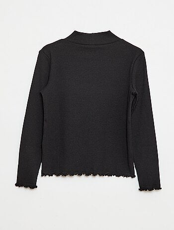 T-shirt met hoge kraag van ribstof