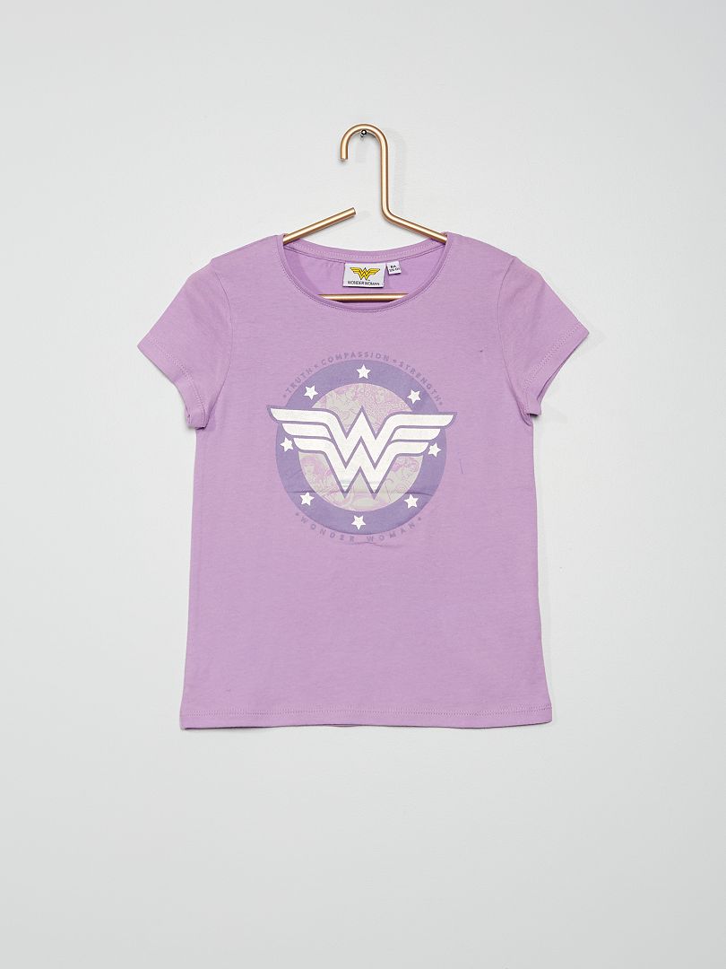 T-shirt met holografisch effect 'Wonder Woman' PAARS - Kiabi