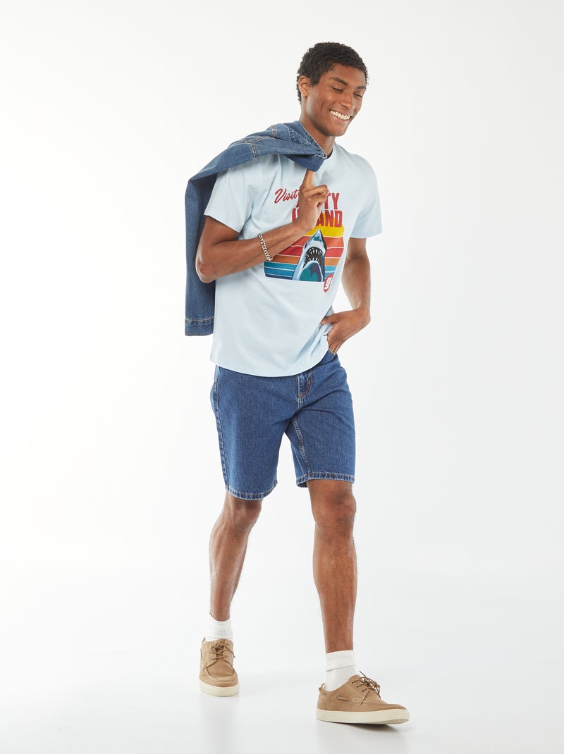 T-shirt met 'Jaws'-print BLAUW - Kiabi