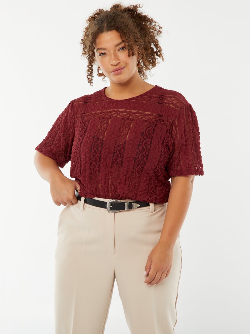 T-shirt met kant en korte mouw Rood - Kiabi