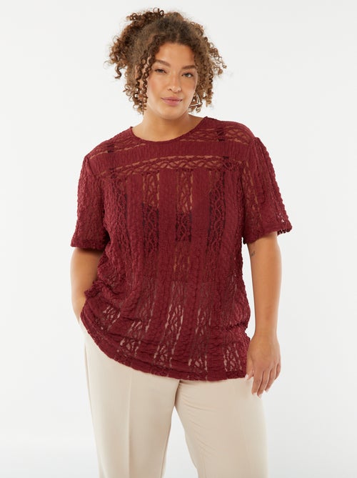 T-shirt met kant en korte mouw - Kiabi