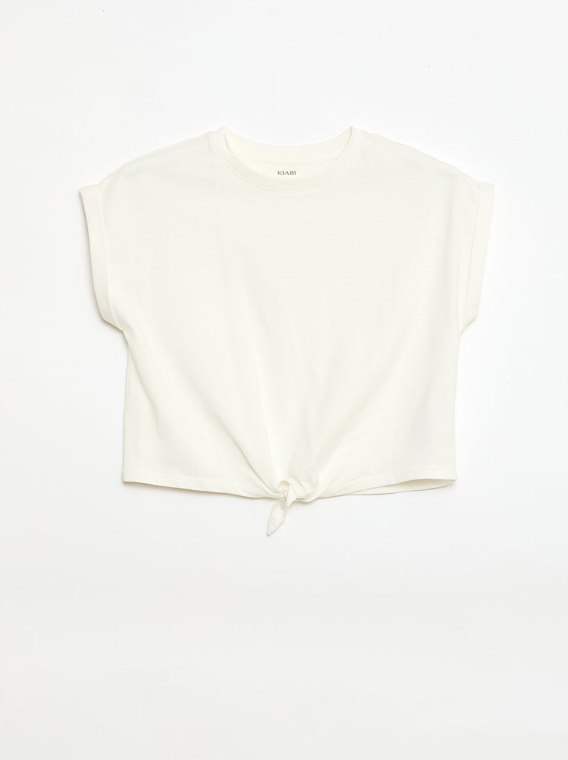 T-shirt met knoop in de taille Wit - Kiabi