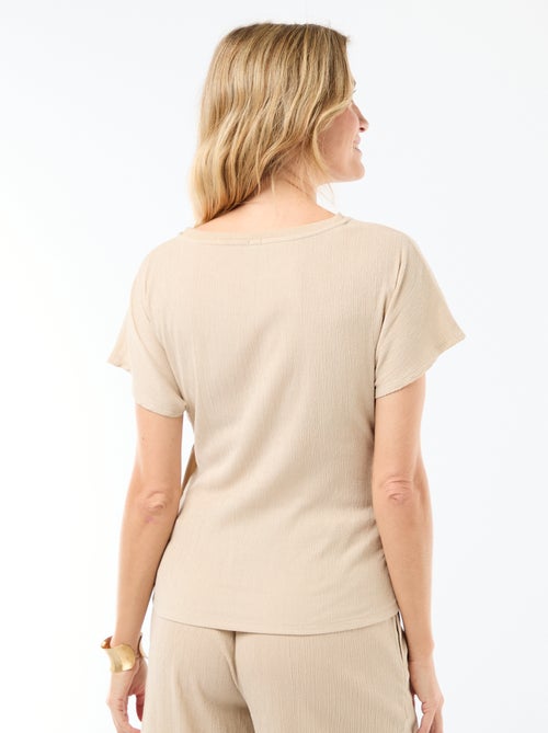 T-shirt met korte gedrapeerde mouwen en strik van crêpe tricot - Kiabi