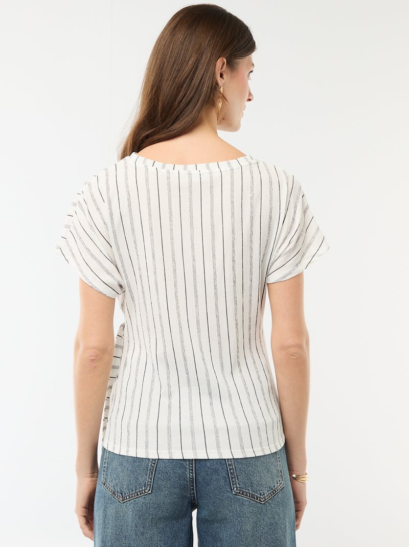 T-shirt met korte gedrapeerde mouwen en strik van crêpe tricot Wit - Kiabi