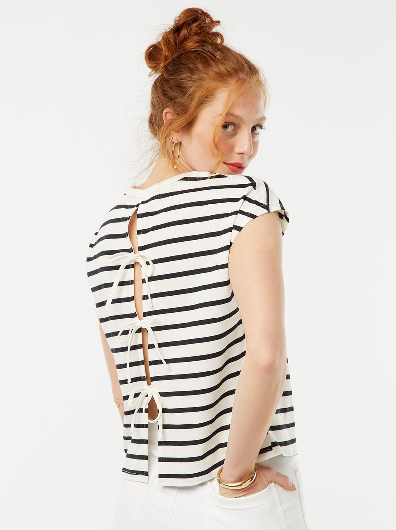 T-shirt met korte mouw en blote rug BLAUW - Kiabi