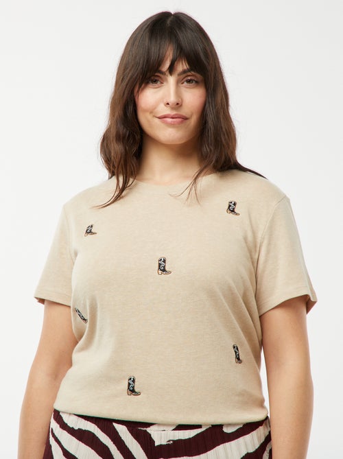 T-shirt met korte mouw en borduursel in Westernstijl - Kiabi