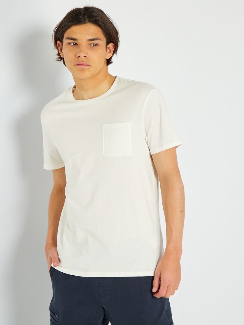 T-shirt met korte mouw en borstzakje sneeuw wit - Kiabi