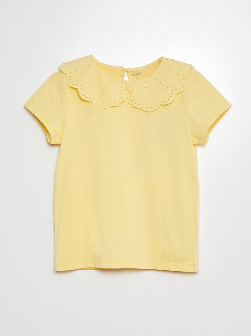 T-shirt met korte mouw en broderie anglaise GEEL - Kiabi