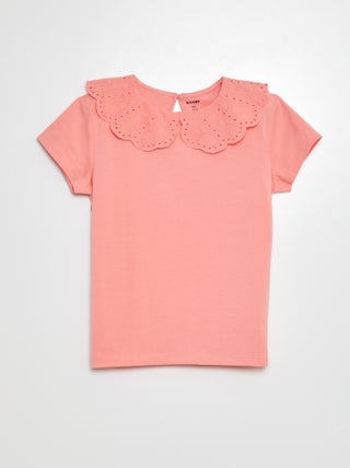 T-shirt met korte mouw en broderie anglaise