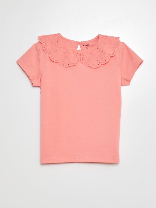 T-shirt met korte mouw en broderie anglaise - Kiabi