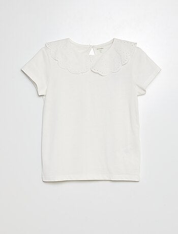 T-shirt met korte mouw en broderie anglaise