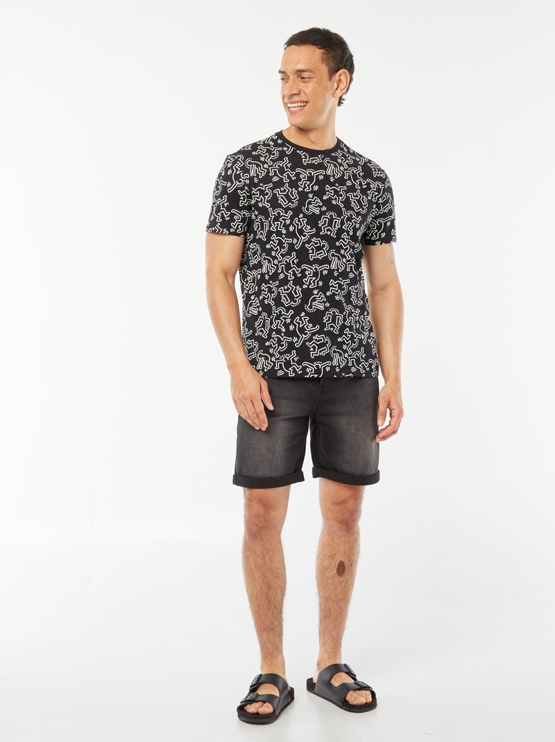 T-shirt met korte mouw en 'Keith Haring'-print zwart - Kiabi