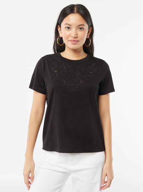 T-shirt met korte mouw en leuk borduursel - Kiabi