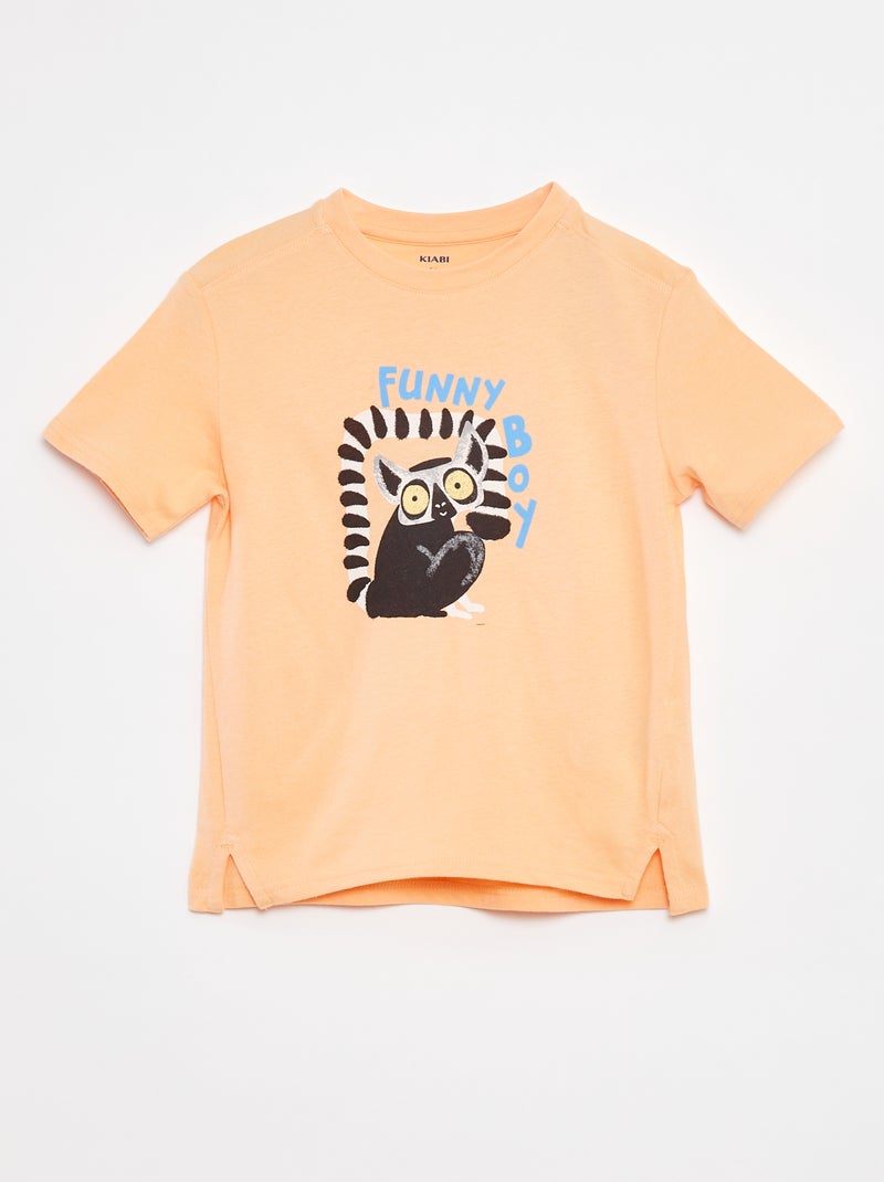 T-shirt met korte mouw en leuk detail ORANJE - Kiabi