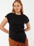 T-shirt met korte mouw en plooitjes zwart - Kiabi