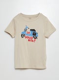 T-shirt met korte mouw en print BIEGE - Kiabi