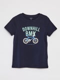 T-shirt met korte mouw en print BLAUW - Kiabi