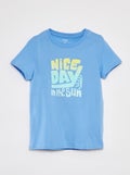 T-shirt met korte mouw en print BLAUW - Kiabi