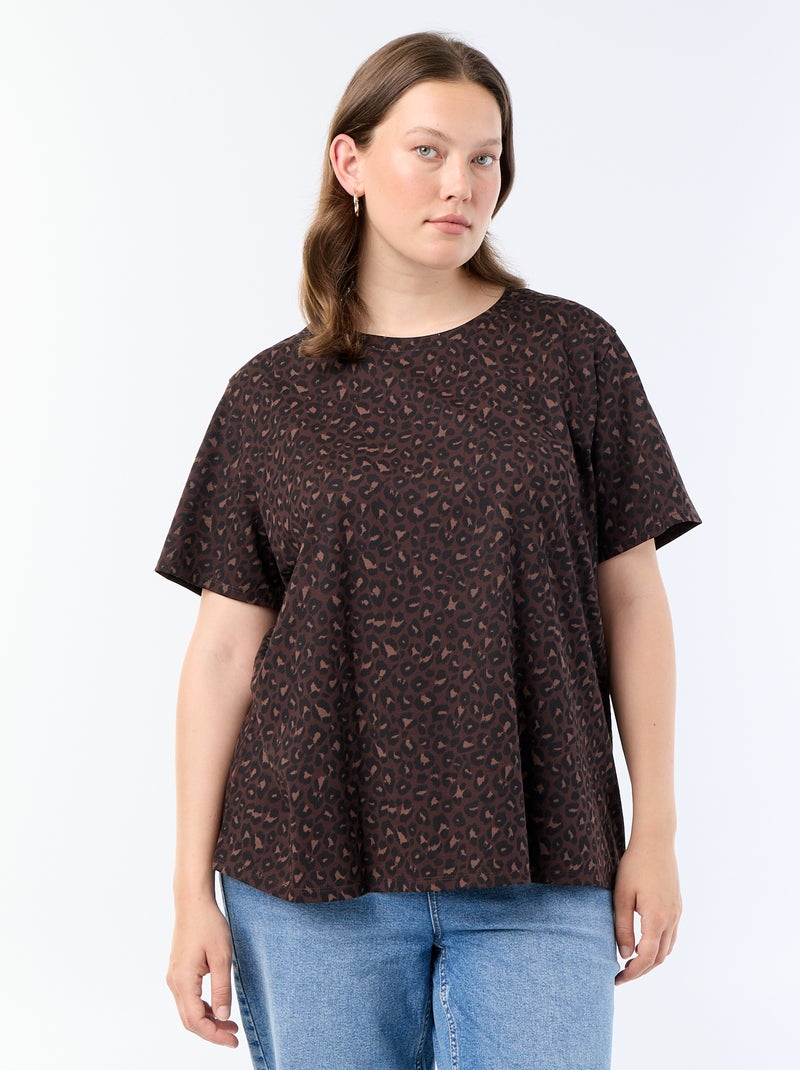 T-shirt met korte mouw en print Bruin - Kiabi