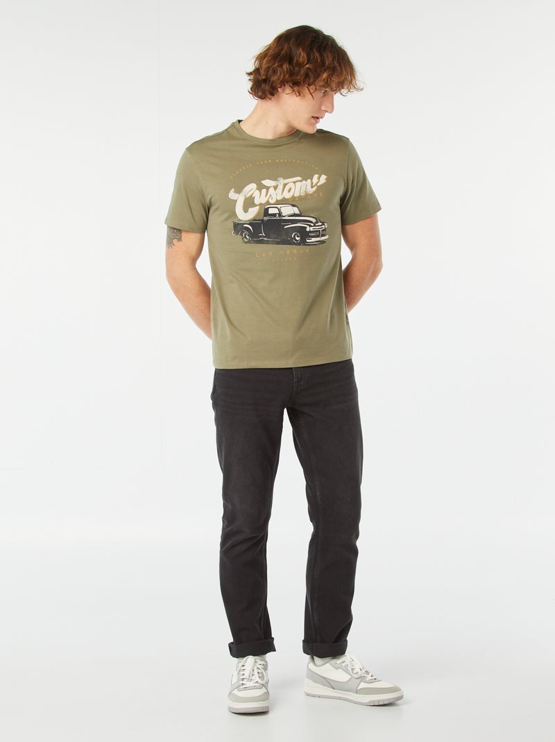T-shirt met korte mouw en print KAKI - Kiabi
