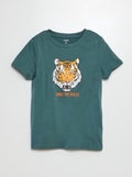 T-shirt met korte mouw en print KAKI - Kiabi