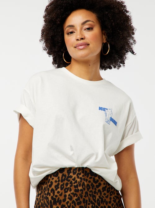 T-shirt met korte mouw en print voor en achter - Kiabi