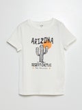 T-shirt met korte mouw en print WIT - Kiabi