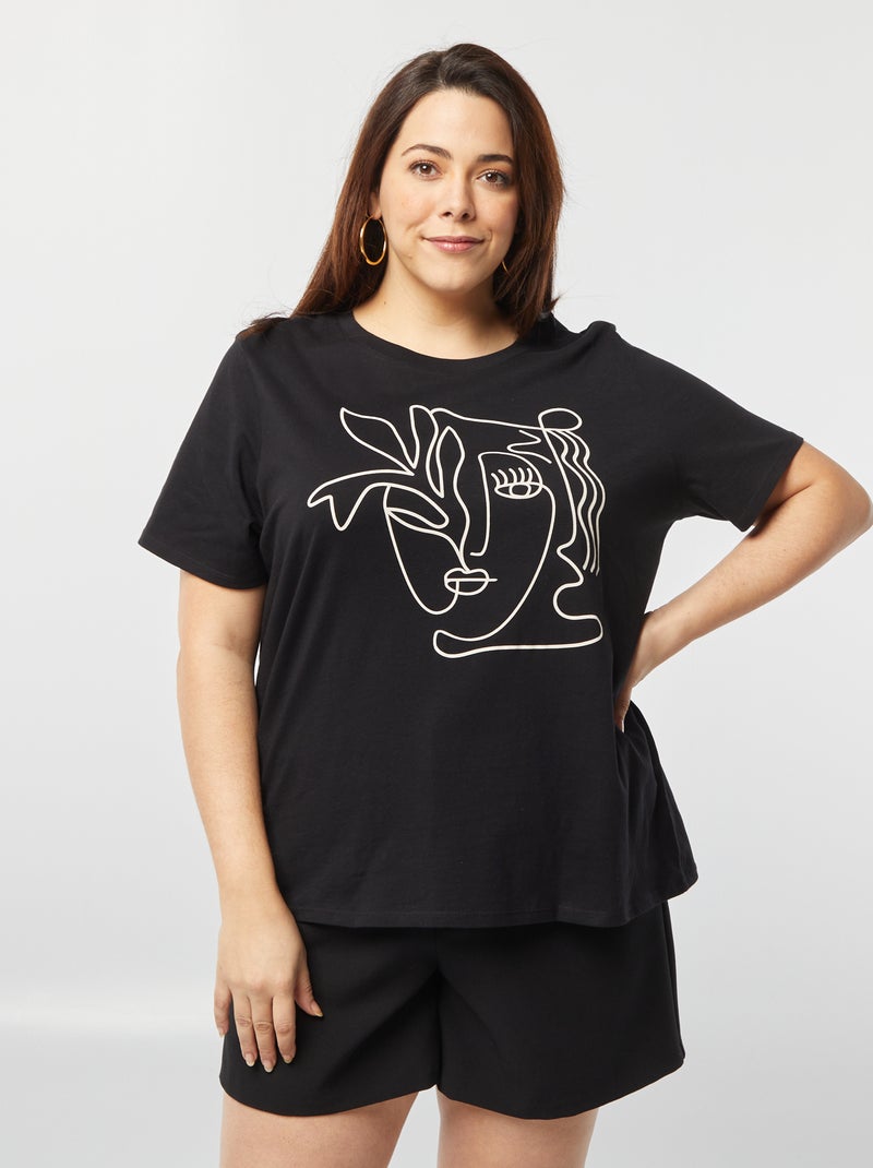 T-shirt met korte mouw en print ZWART - Kiabi