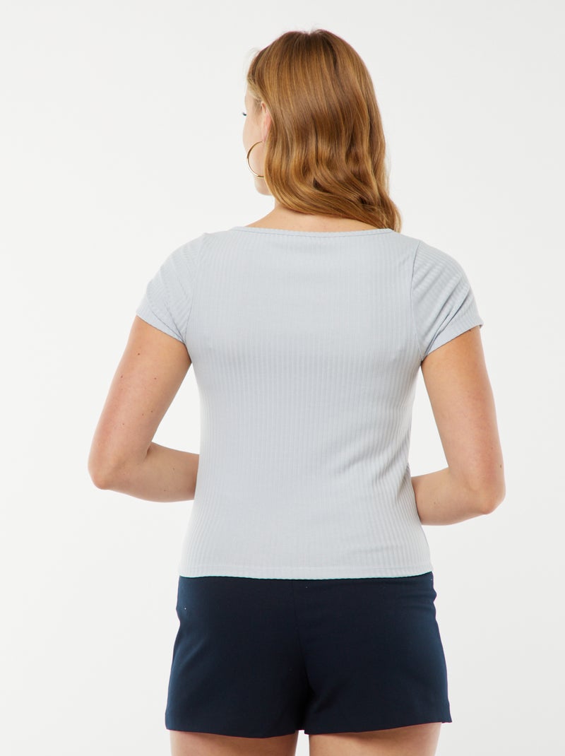 T-shirt met korte mouw met kant en strikje Blauw - Kiabi