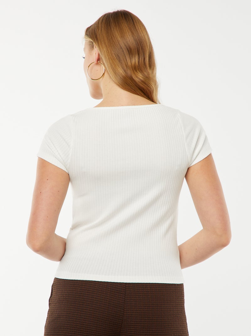 T-shirt met korte mouw met kant en strikje Wit - Kiabi